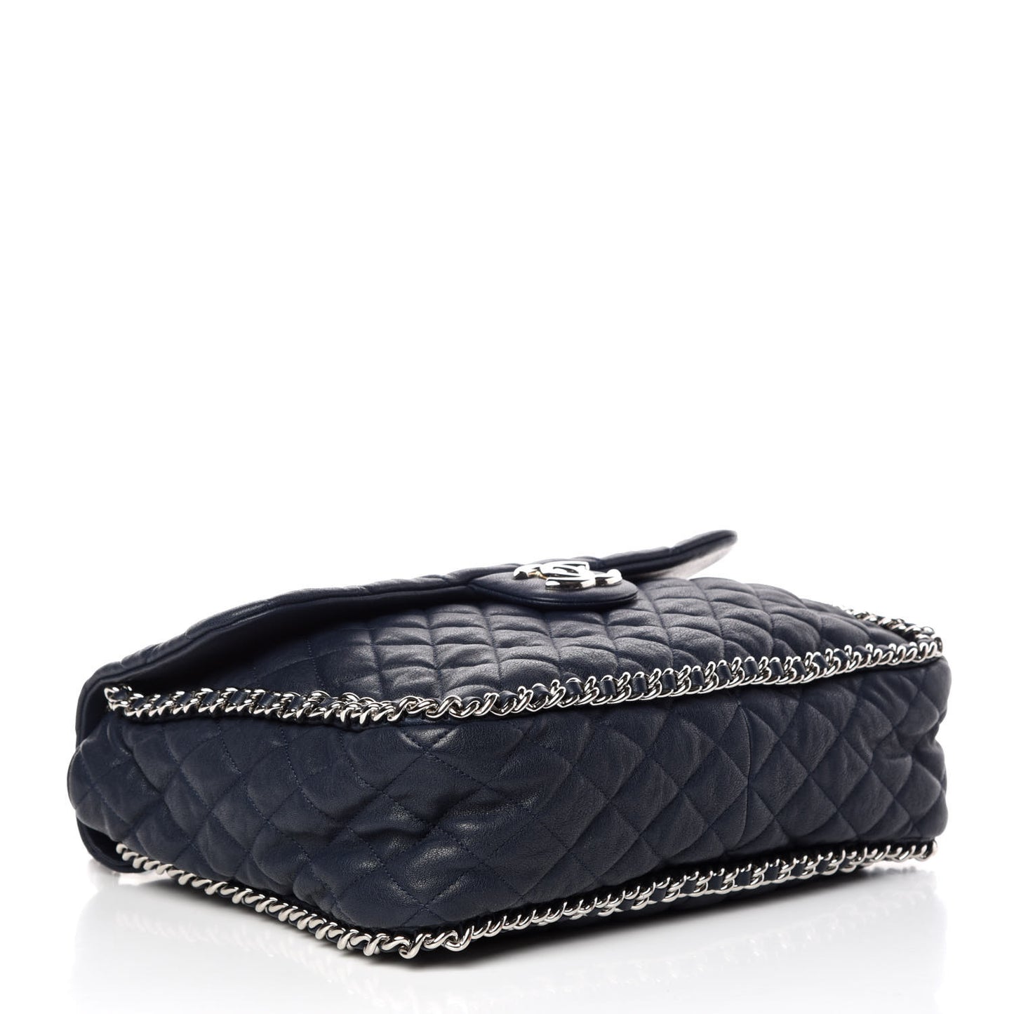 Washed Lambskin Quilted Chain Around Maxi Flap Dark Navy Blue