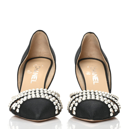 Chanel Satin Grosgrain Pearl Pumps 38.5 Black 2 of 10