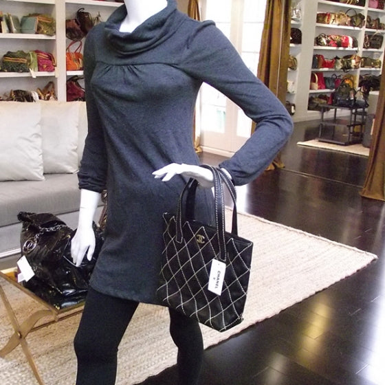 Leathter Quilted Surpique Tote Black