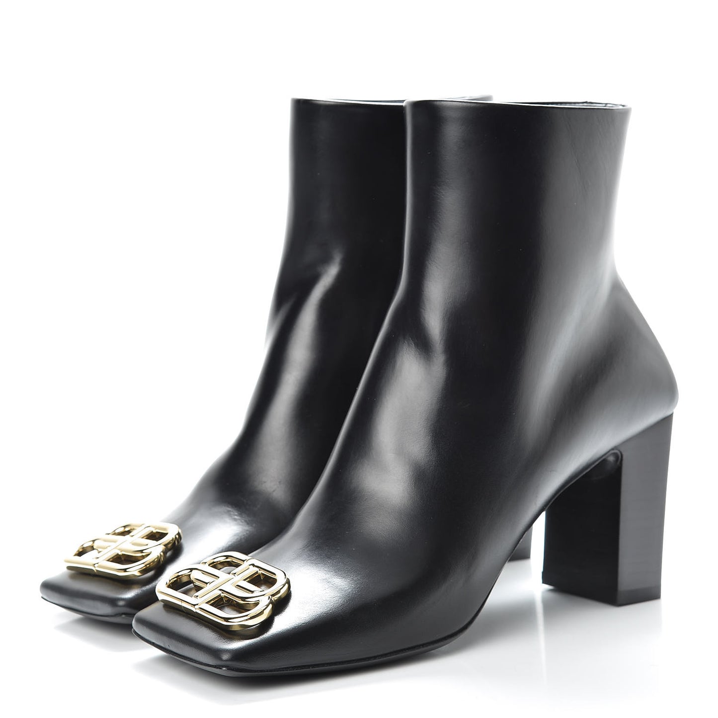 Calfskin BB Double Square 80mm Booties 38.5 Black
