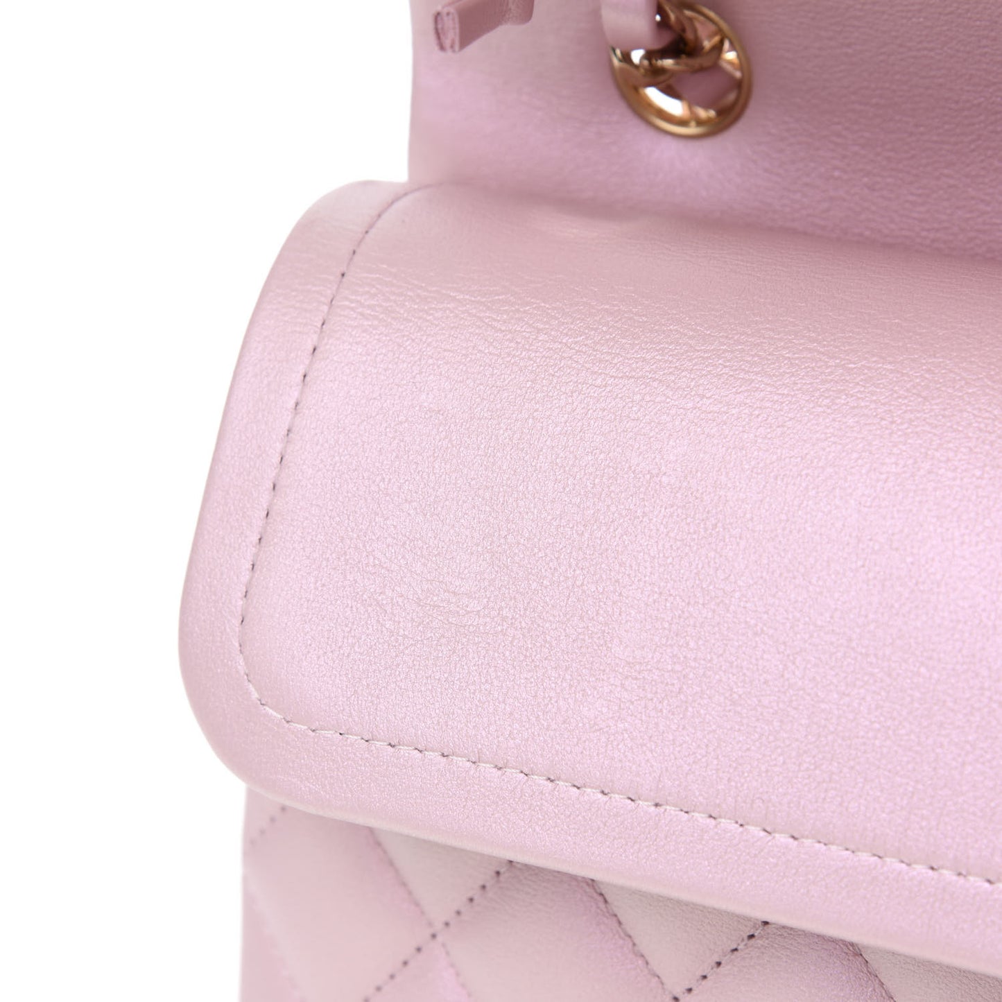 Iridescent Calfskin Quilted Medium Double Flap Light Pink
