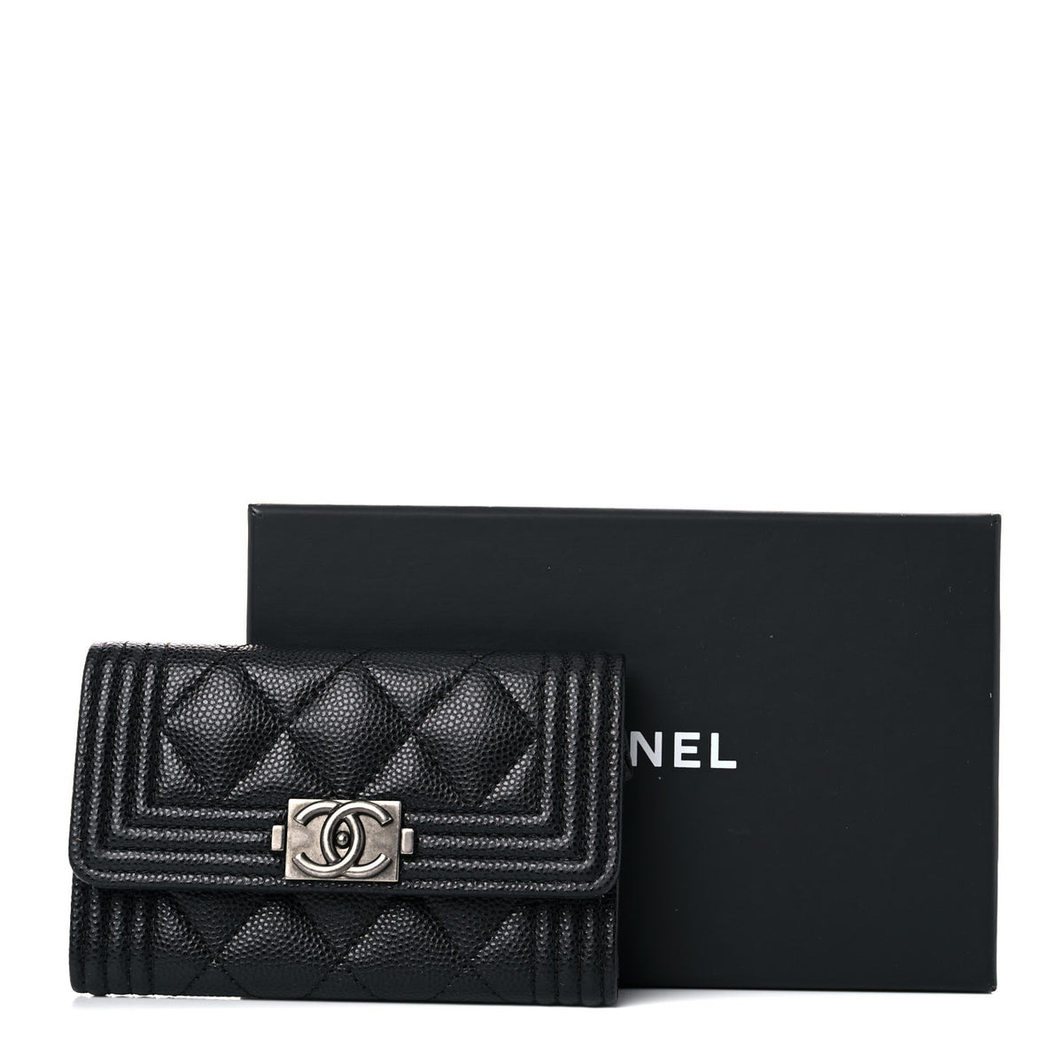 Caviar Quilted Boy Flap Card Holder Black