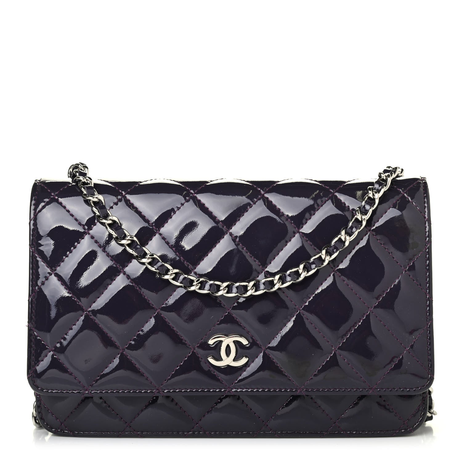 Chanel Patent Quilted Wallet On Chain WOC Dark Purple 1 of 4