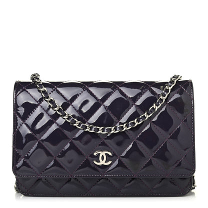 Chanel Patent Quilted Wallet On Chain WOC Dark Purple 1 of 4