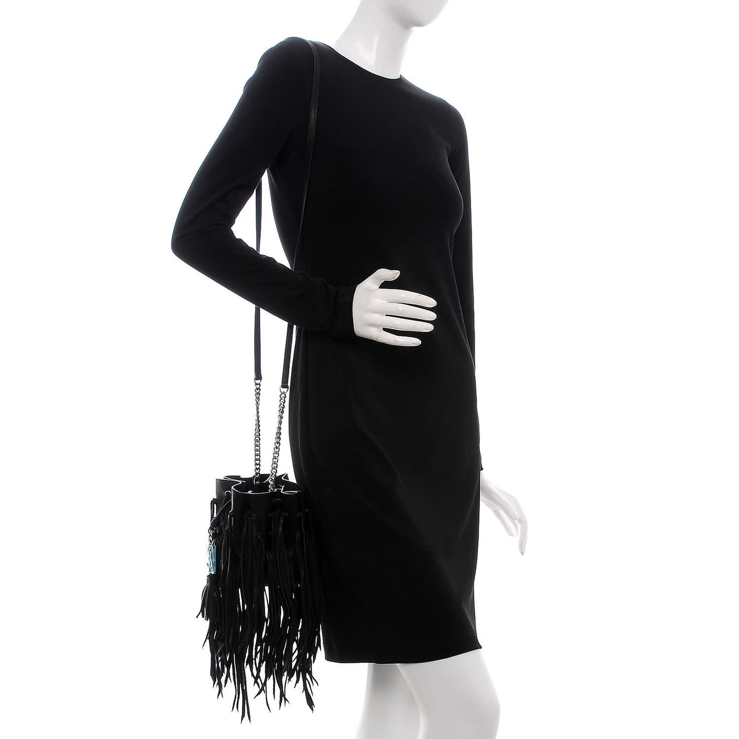 Calfskin Small Monogram Fringe Bucket Bag Black