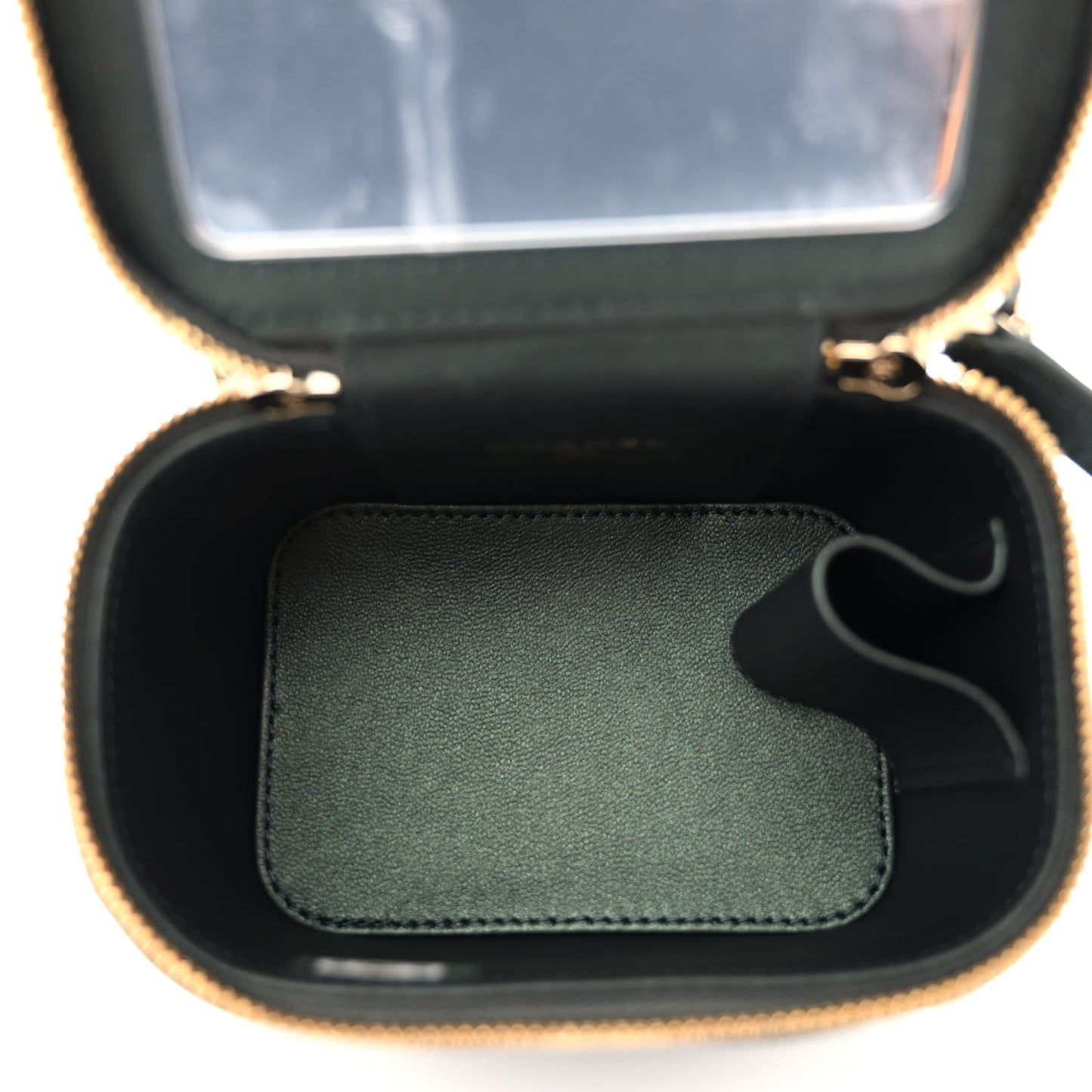 Iridescent Lambskin Quilted Mini Top Handle Vanity Case With Chain Dark Green
