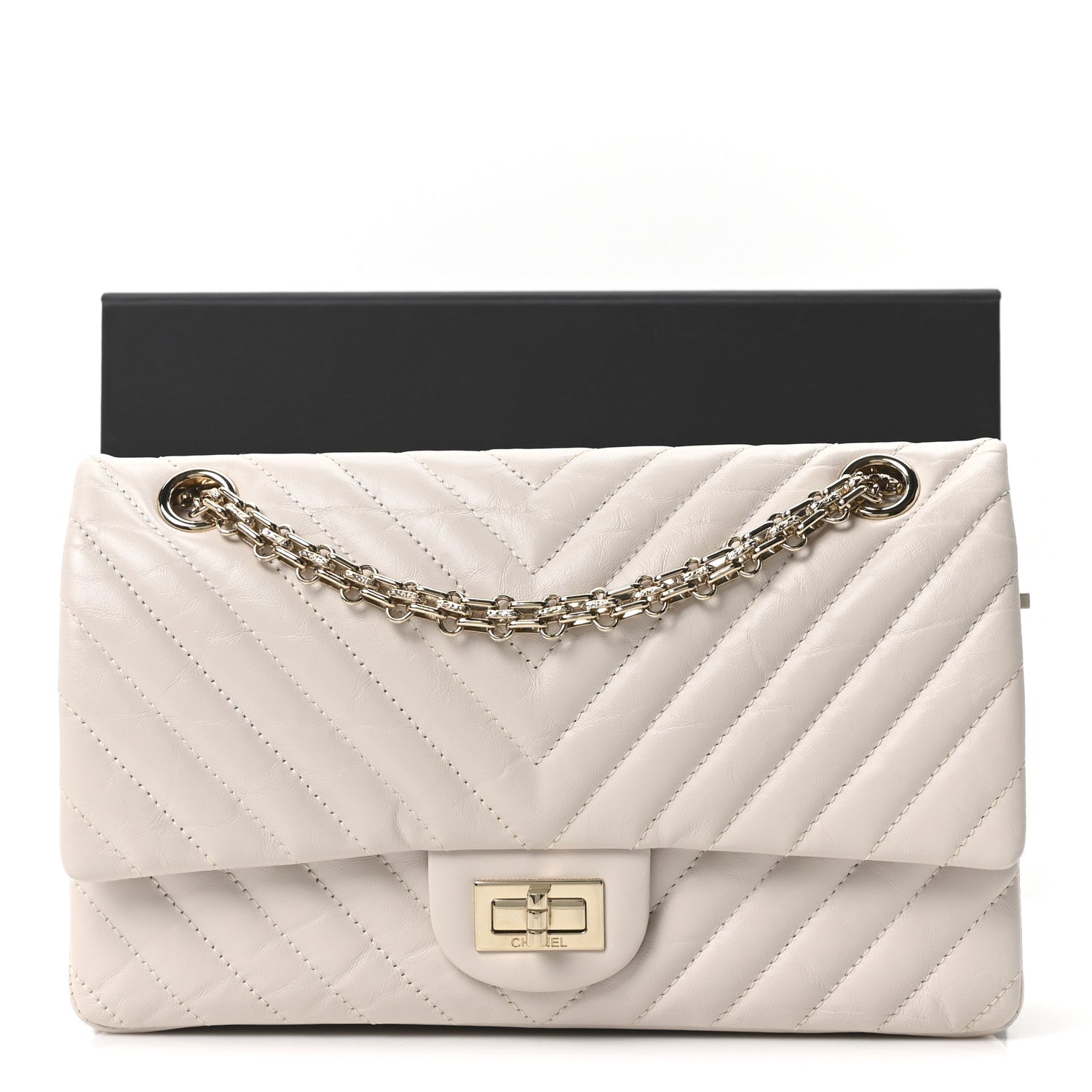 Chanel Aged Calfskin Chevron Quilted 2.55 Reissue 225 Flap Ivory 11 of 11