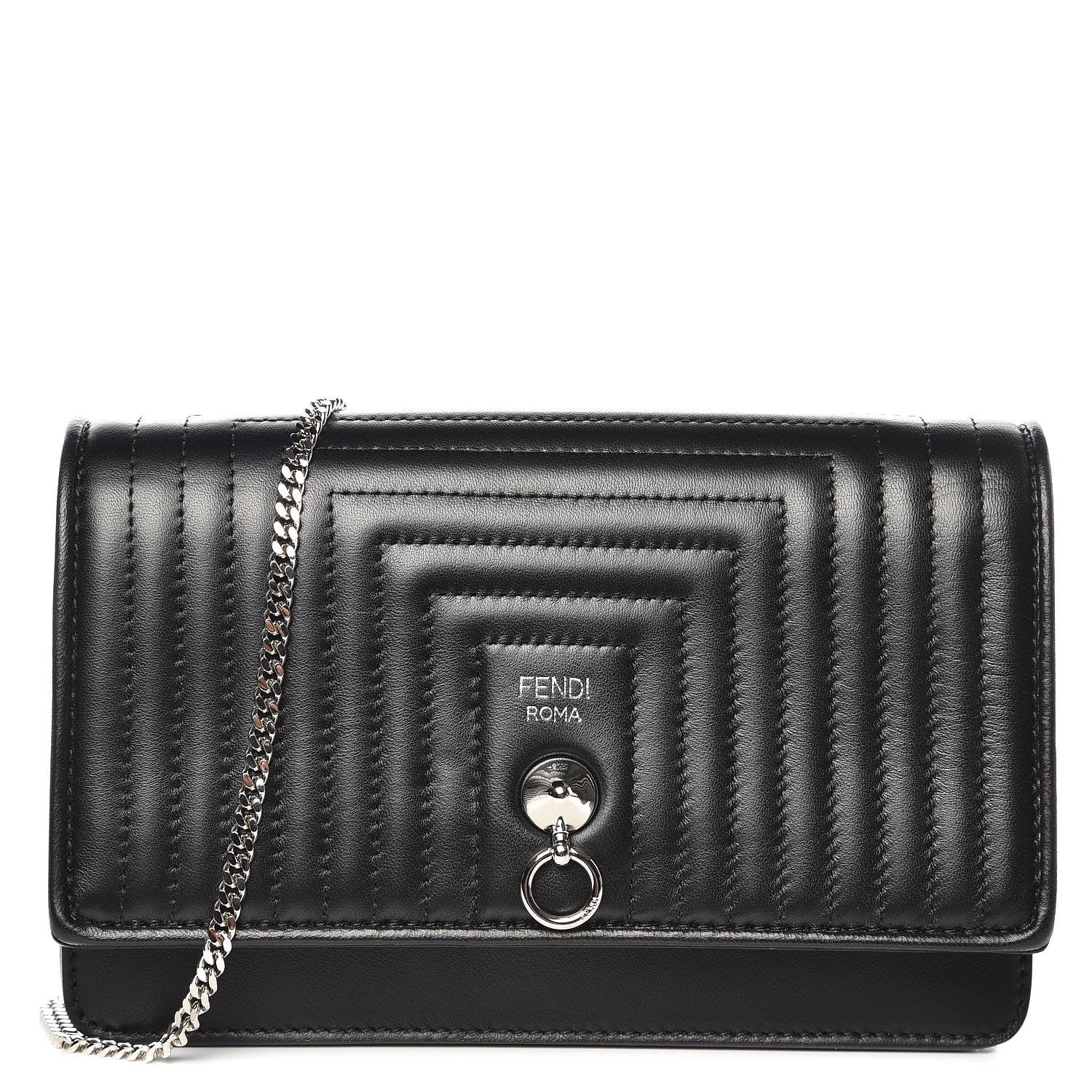 Fendi Shiny Nappa Trapuntata Dotcom Tube Wallet On Chain Black 1 of 6