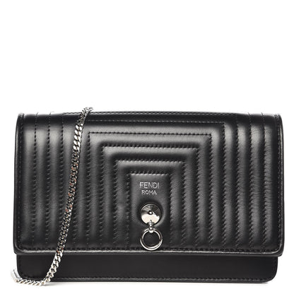 Fendi Shiny Nappa Trapuntata Dotcom Tube Wallet On Chain Black 1 of 6
