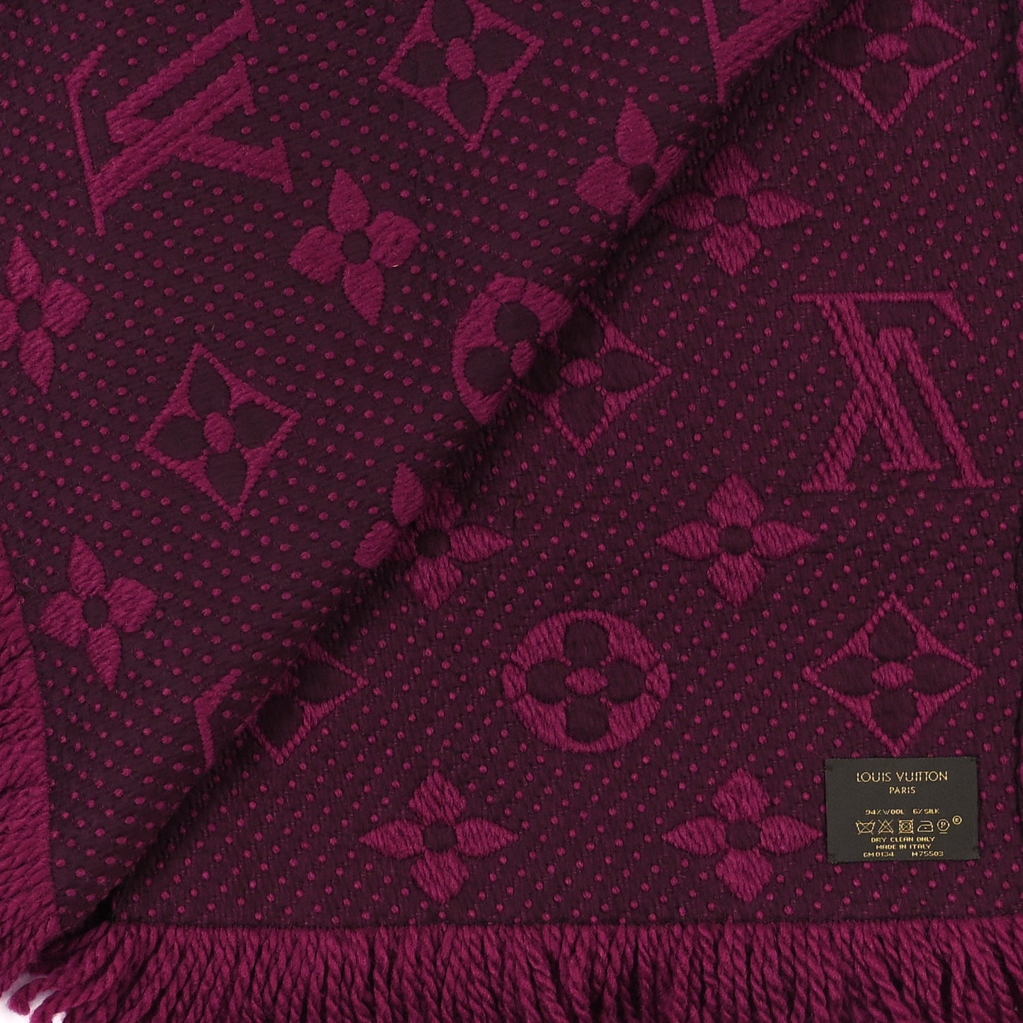 Wool Silk Logomania Scarf Cherry