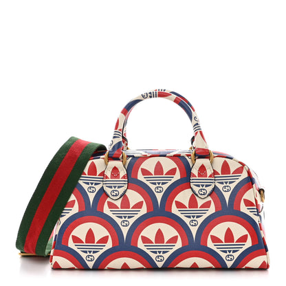 Gucci X ADIDAS Shangai Calfskin Web Trefoil Interlocking G Mini Duffle Bag Red White Blue 1 of 13