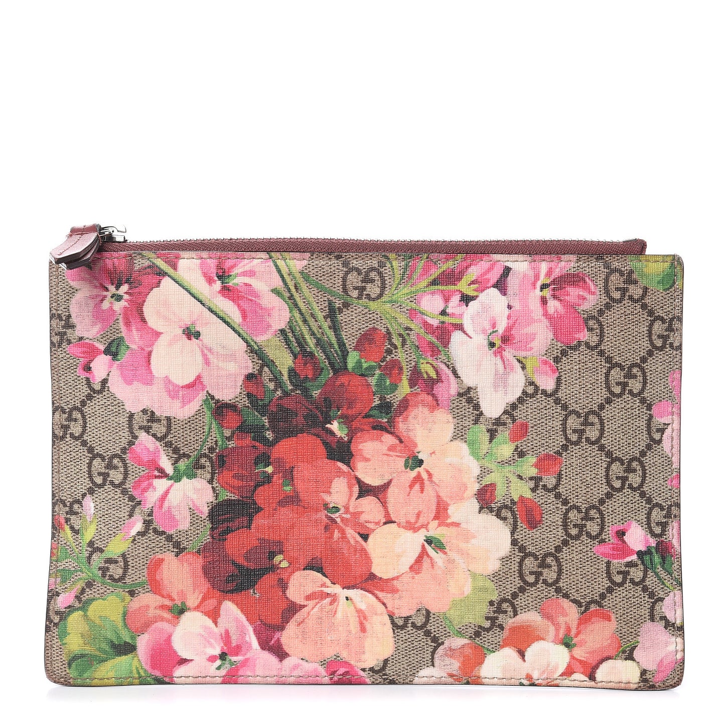 GG Supreme Monogram Blooms Small Zip Pouch Beige Multicolor Dry Rose