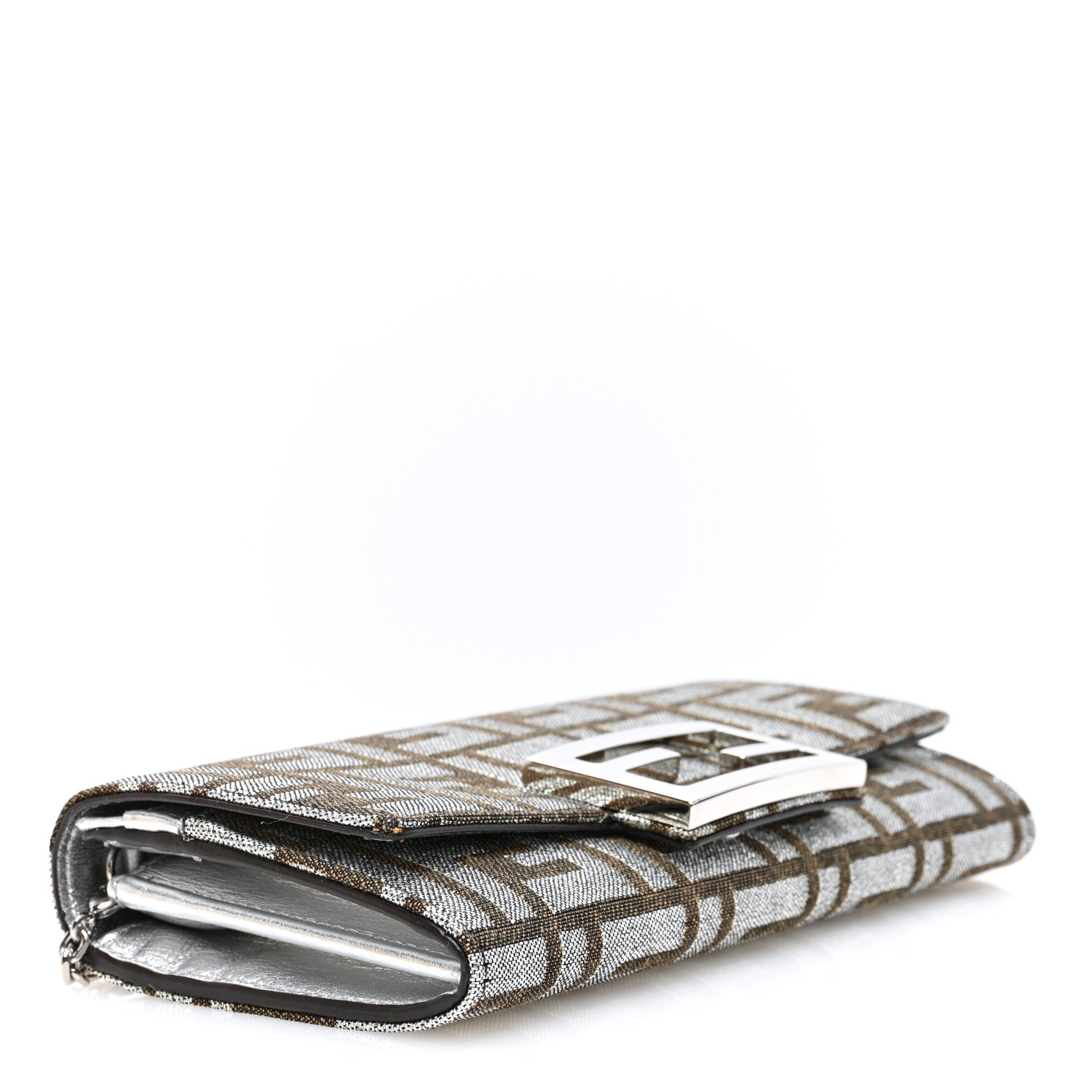 Fendi Fabric Jacquard FF 1974 Continental Wallet On Chain Ebano Argento 4 of 12