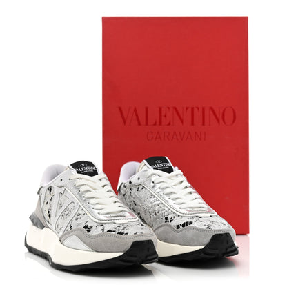Valentino Garavani Metallic Calfskin Lace Mesh Lacerunner Sneaker 37.5 Silver Pastel Gray 15 of 15