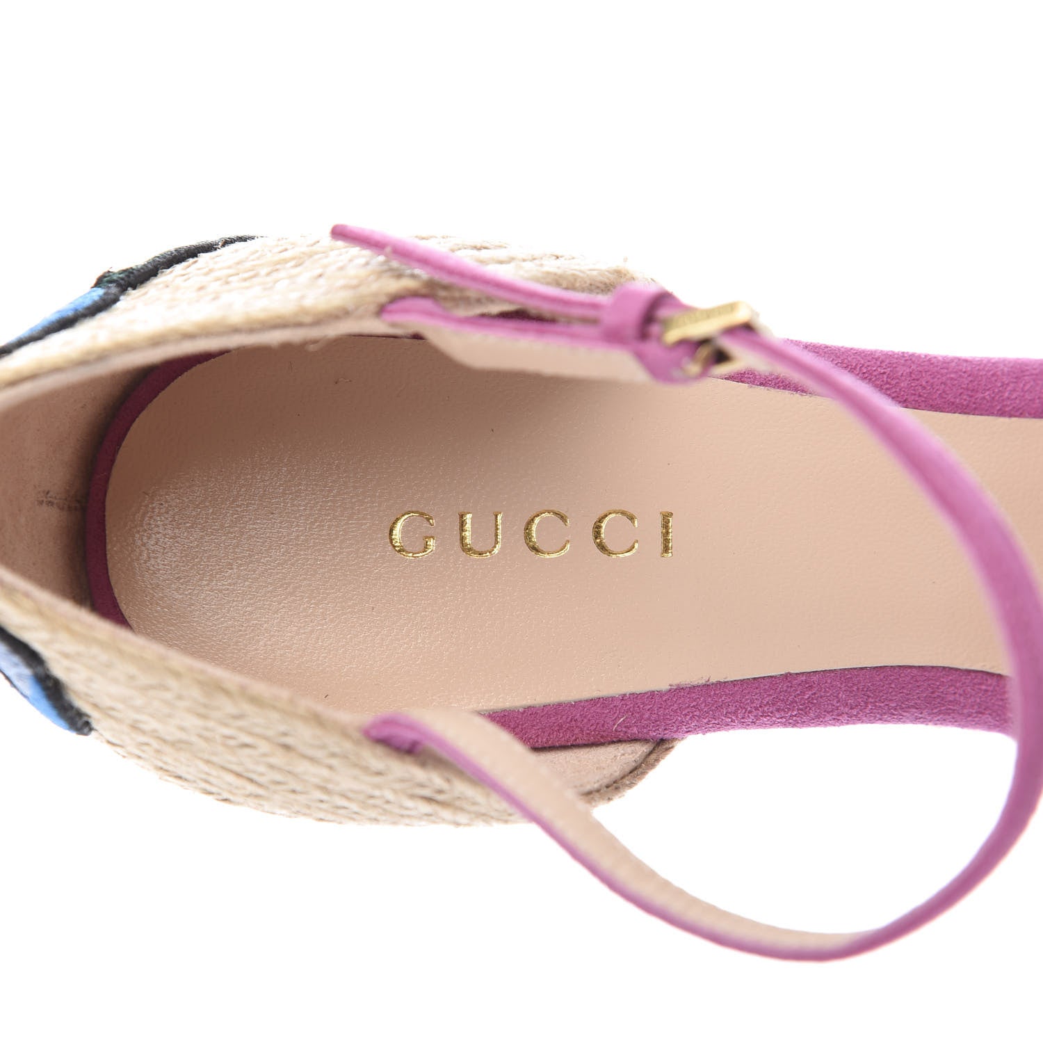 Gucci Kid Scamosciato Ophelia Espadrille Platform Wedge Sandals 35 Rododendro 7 of 9
