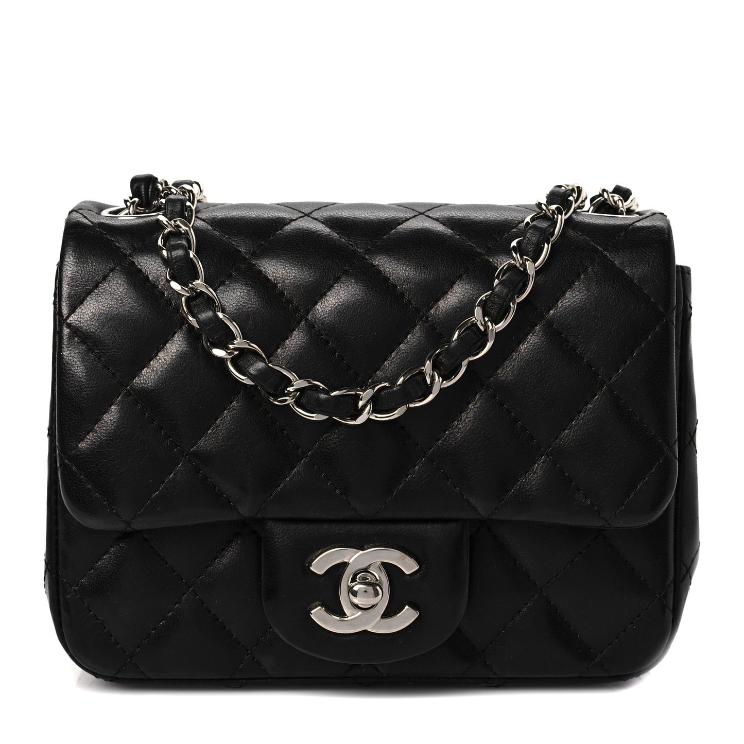Lambskin Quilted Mini Square Flap Black