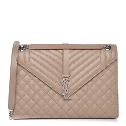 Saint Laurent Grain De Poudre Large Tri-Quilt Monogram Satchel Dark Beige 1 of 8