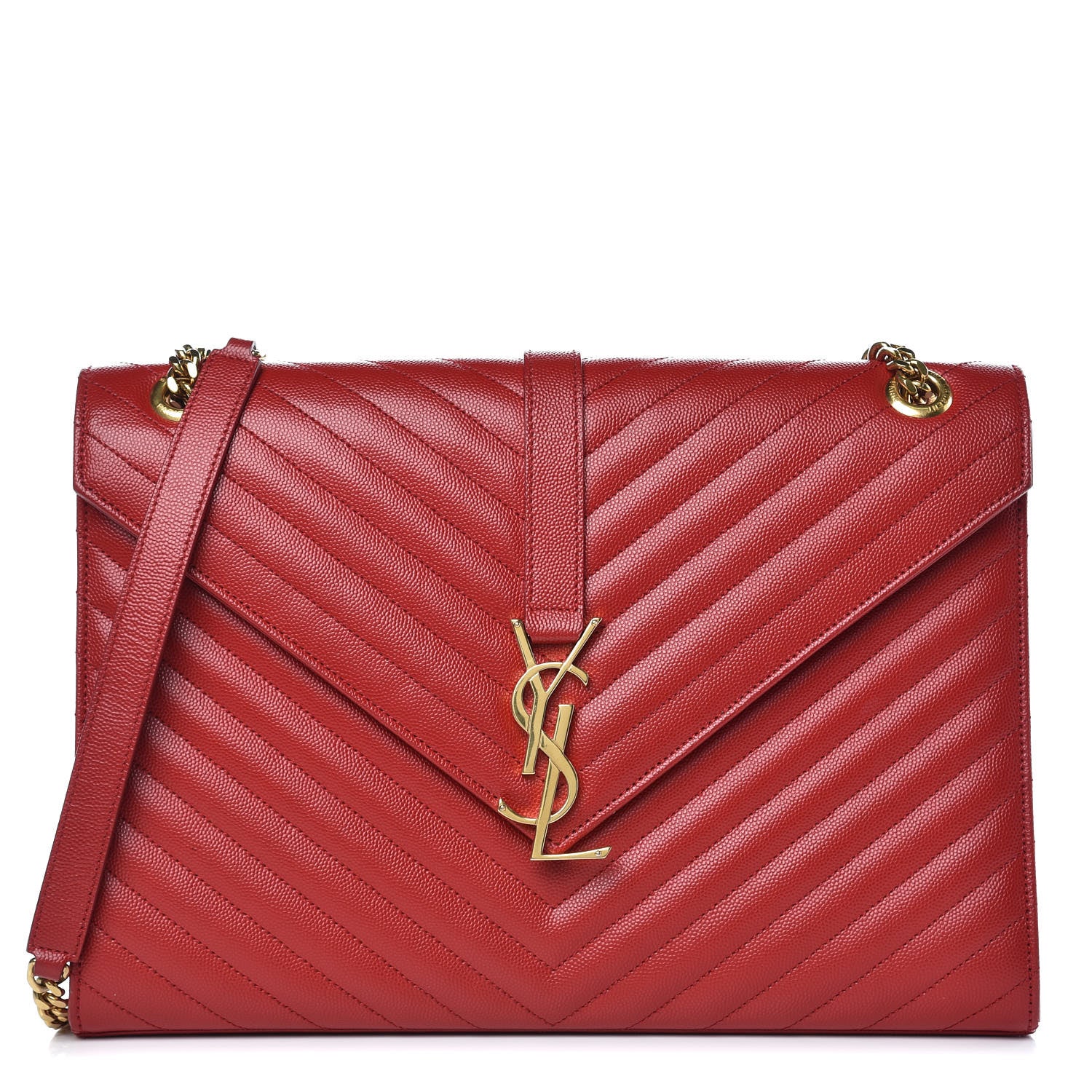 Saint Laurent Grain De Poudre Matelasse Chevron Large Monogram Satchel Lipstick Red 1 of 13
