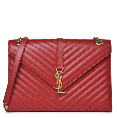 Saint Laurent Grain De Poudre Matelasse Chevron Large Monogram Satchel Lipstick Red 1 of 13