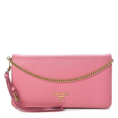 Prada Saffiano Metal Phone Wristlet Crossbody Wallet Begonia 1 of 9