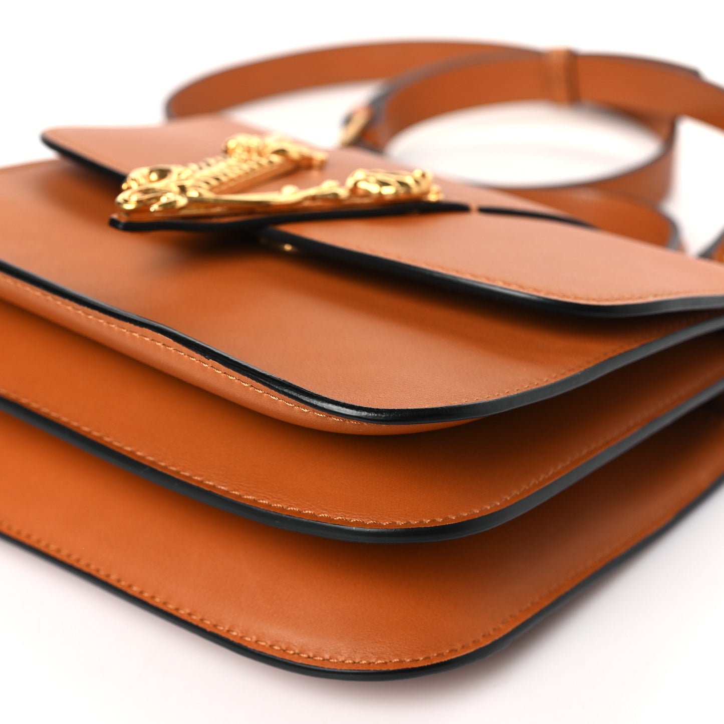 Vitello Barocco Virtus V Small Top Handle Shoulder Bag Brown