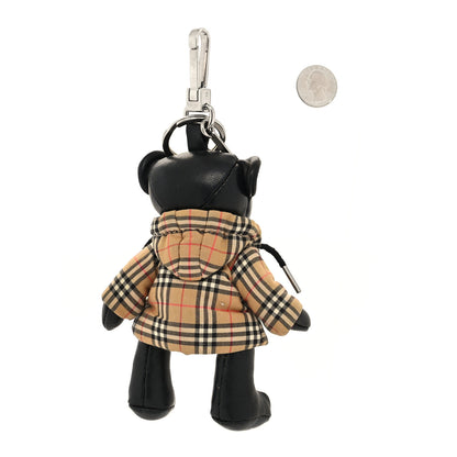 Burberry Grained Calfskin Vintage Check Thomas Trench Teddy Bear Keychain Charm Black 2 of 4