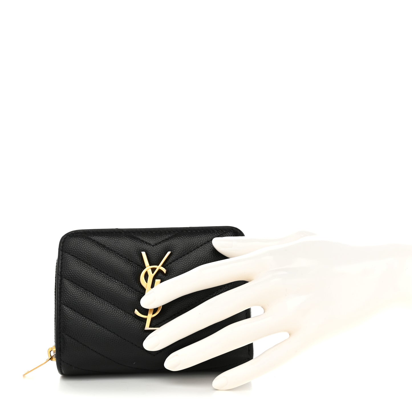 Grain De Poudre Matelasse Chevron Monogram Compact Zip Around Wallet Black
