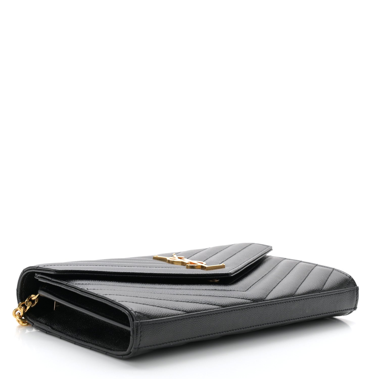 Saint Laurent Grain De Poudre Matelasse Chevron Monogram Chain Wallet Black 4 of 10