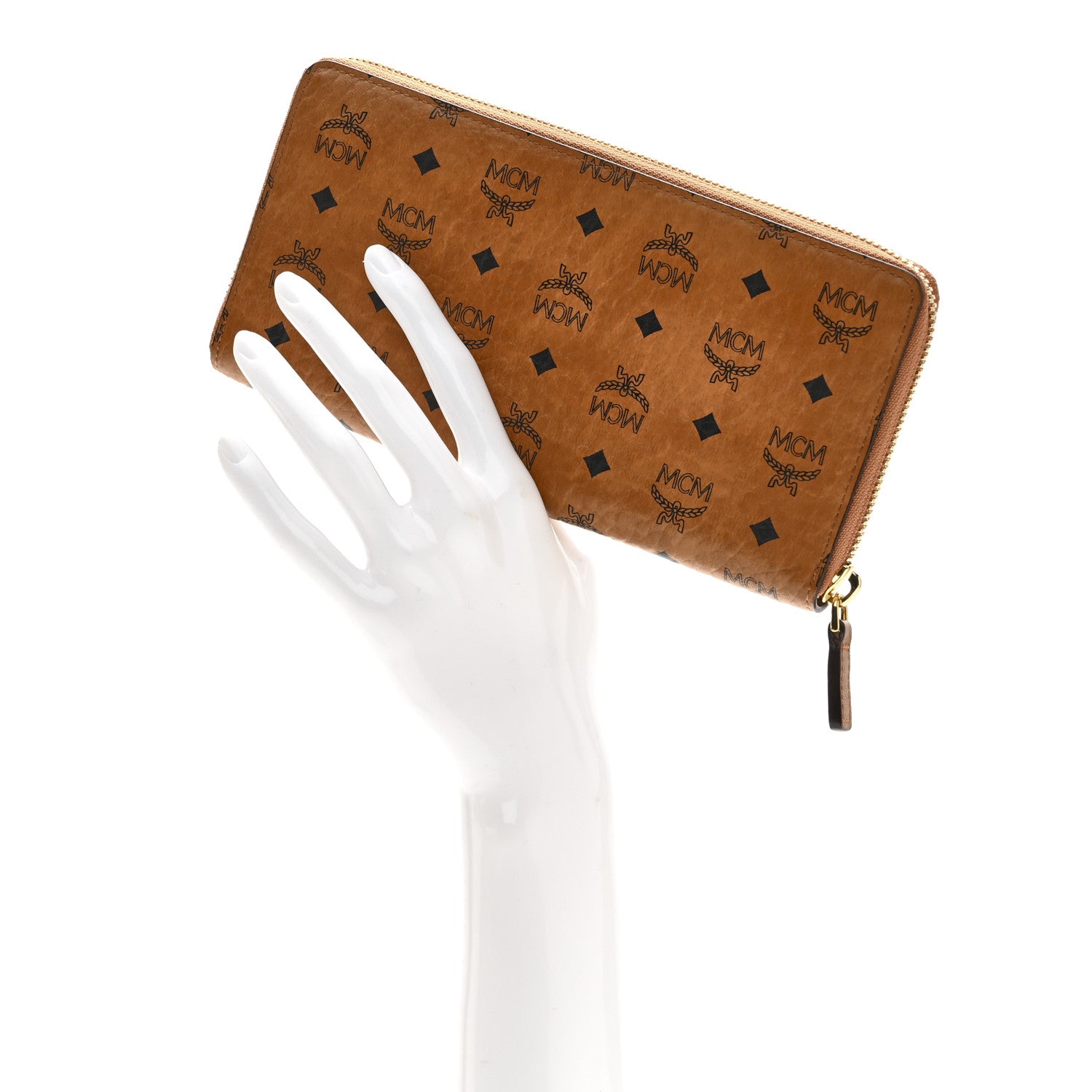 MCM Visetos Large Zip Around Wallet Cognac 1774587 – FASHIONPHILE