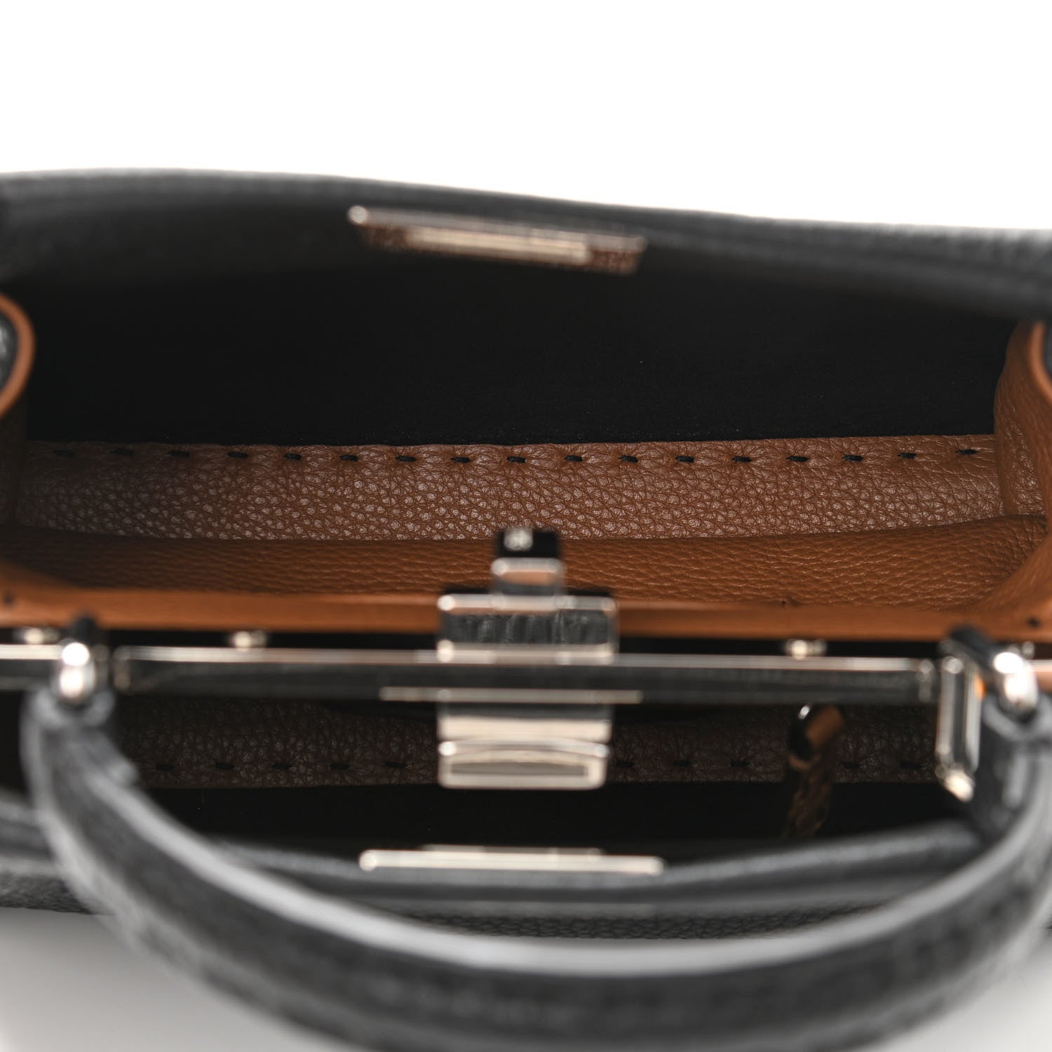 Fendi Cuoio Romano Selleria Bi-Color Mini Peekaboo Iconic Satchel Black Mou 8 of 10
