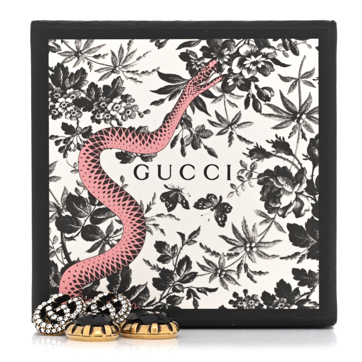 Gucci Metal Crystal Double G Drop Earrings Black Gold 6 of 6