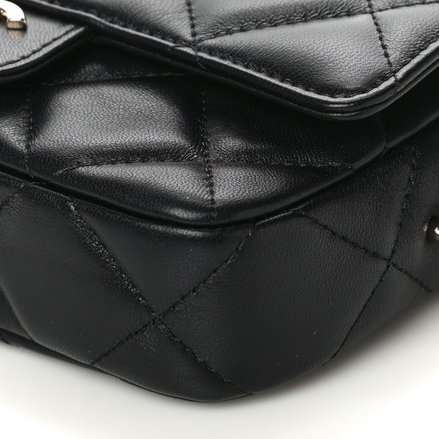 Lambskin Quilted Resin Bi-Color Flap Phone Holder With Chain Black