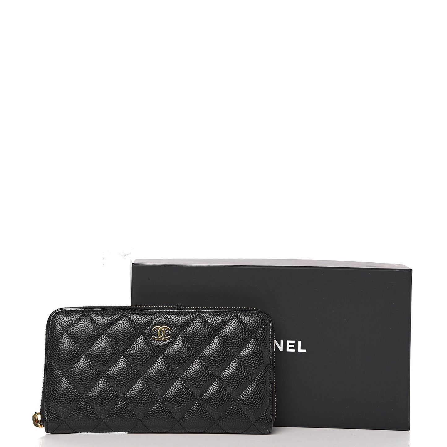 Caviar Quilted Large Gusset Zip Around Wallet Black