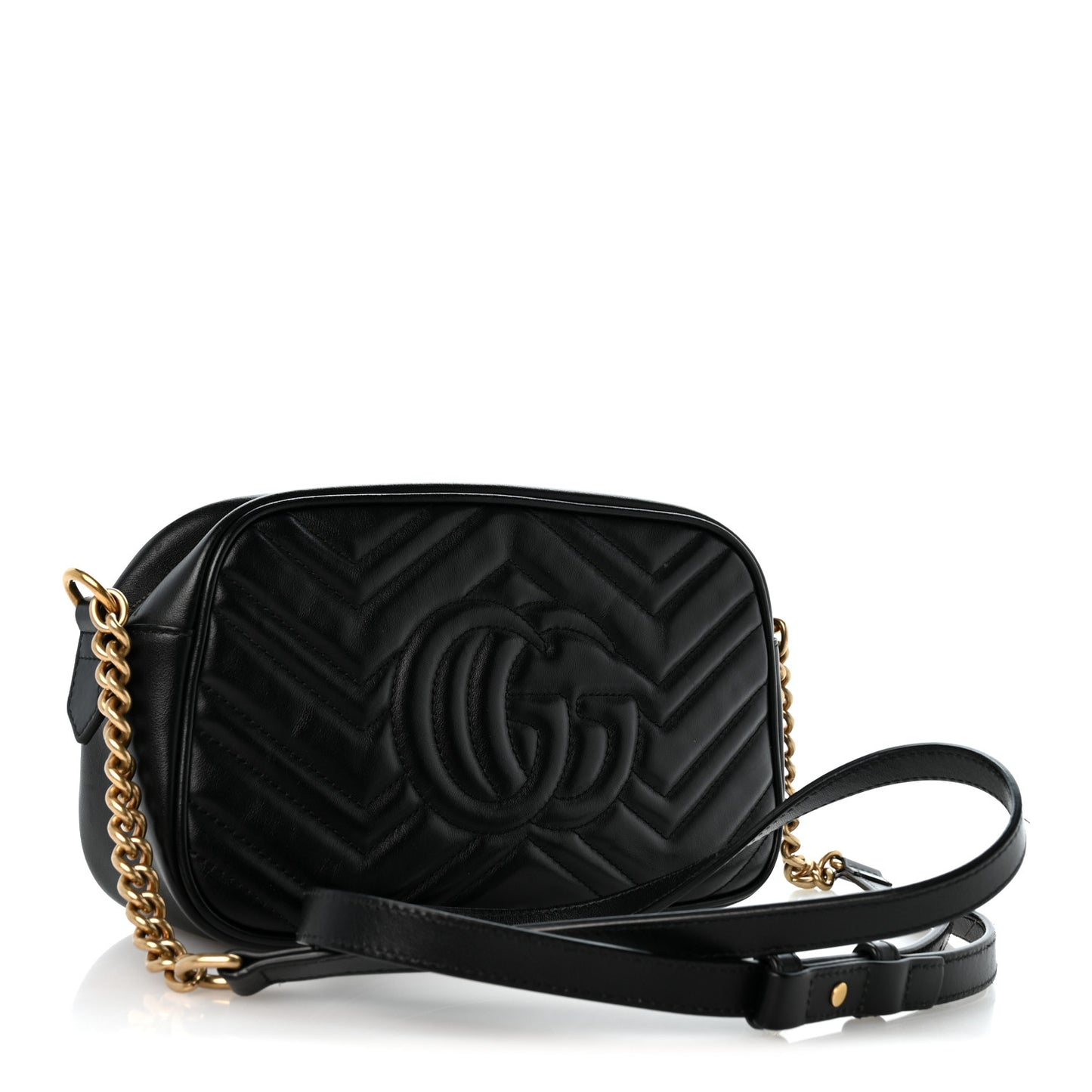 Calfskin Matelasse Small GG Marmont Chain Shoulder Bag Black