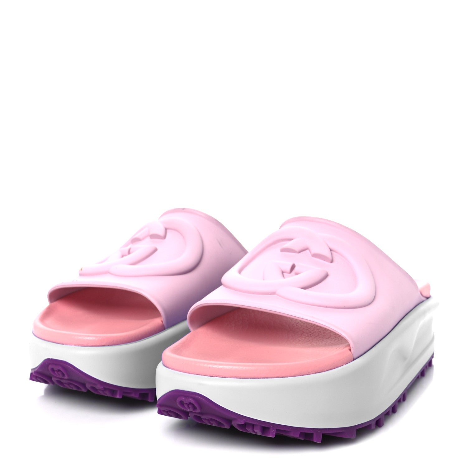 Gucci Soft Rubber Womens Interlocking G Platform 42mm Slide Sandals 39 Sugar Pink 4 of 11