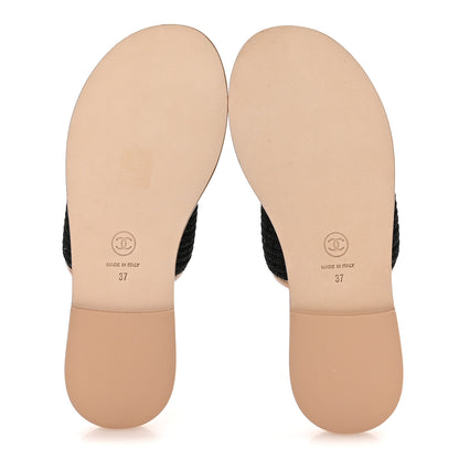 Chanel Raffia Lambskin CC Mules 37 Black Beige 6 of 9