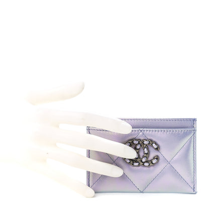 Chanel Iridescent Calfskin Quilted Chanel 19 Card Holder Light Purple 2 of 13