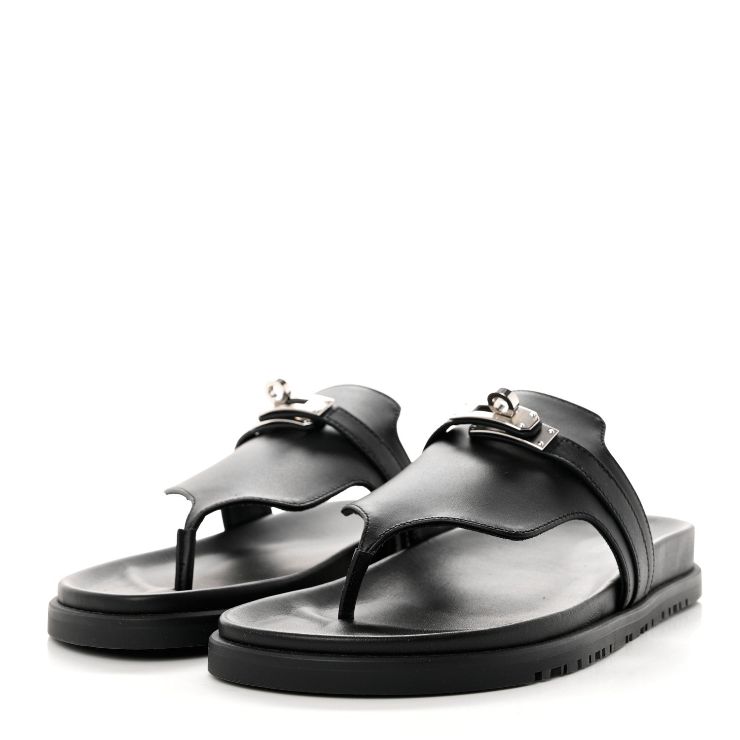 Hermes Calfskin Womens Empire Sandals 38 Black 3 of 9