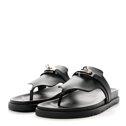 Hermes Calfskin Womens Empire Sandals 38 Black 3 of 9