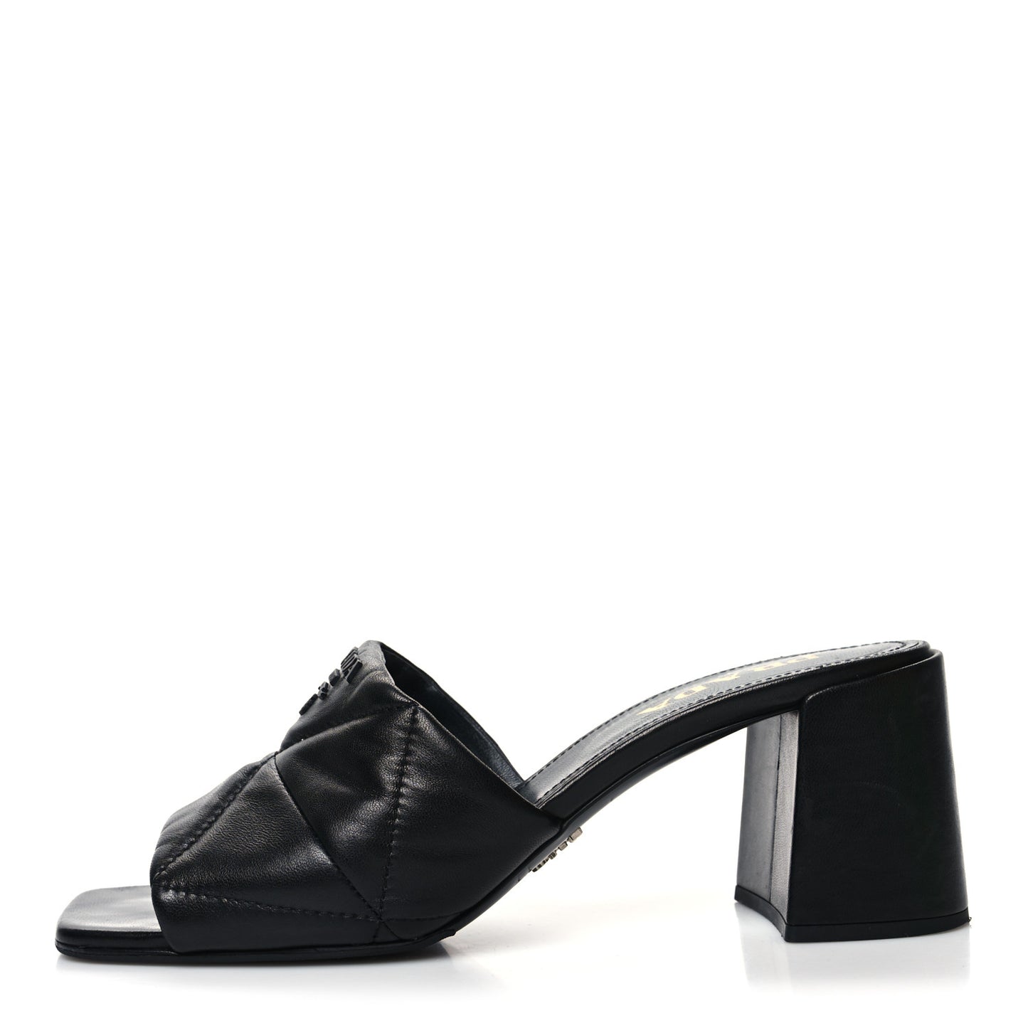 Nappa Logo Quilted 65mm Block Heel Slide Sandals 39 Black