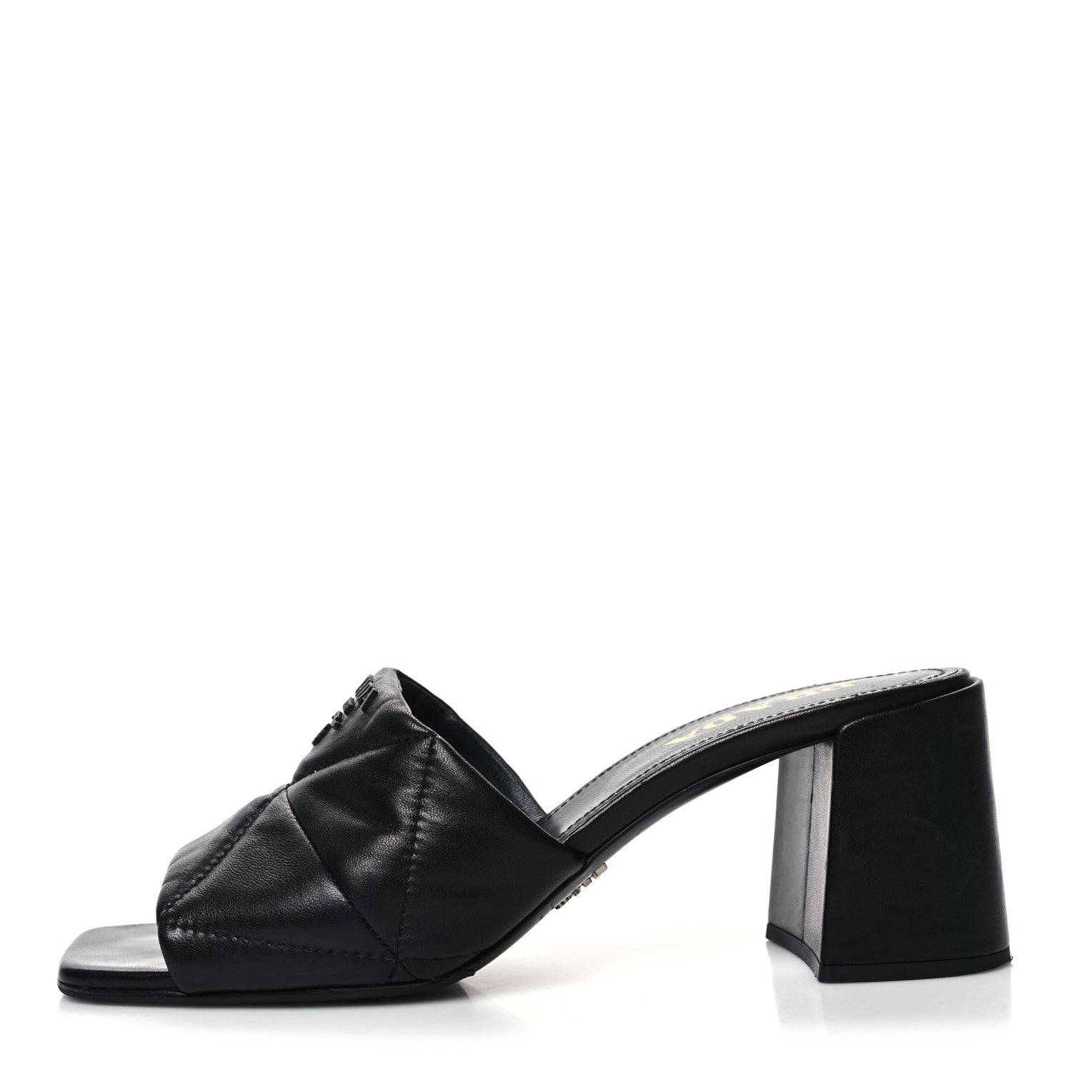 Prada Nappa Logo Quilted 65mm Block Heel Slide Sandals 39 Black 1 of 9