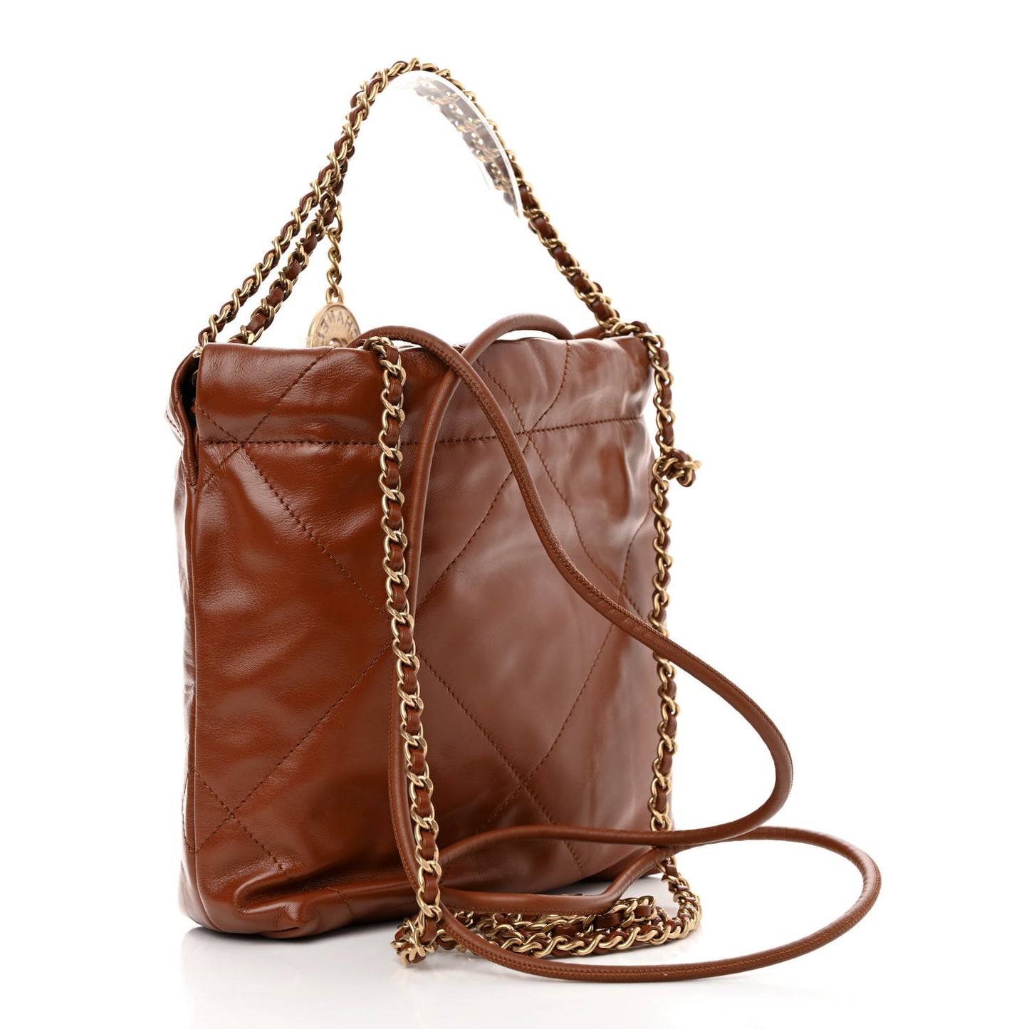 Shiny Calfskin Quilted Mini Chanel 22 Light Brown