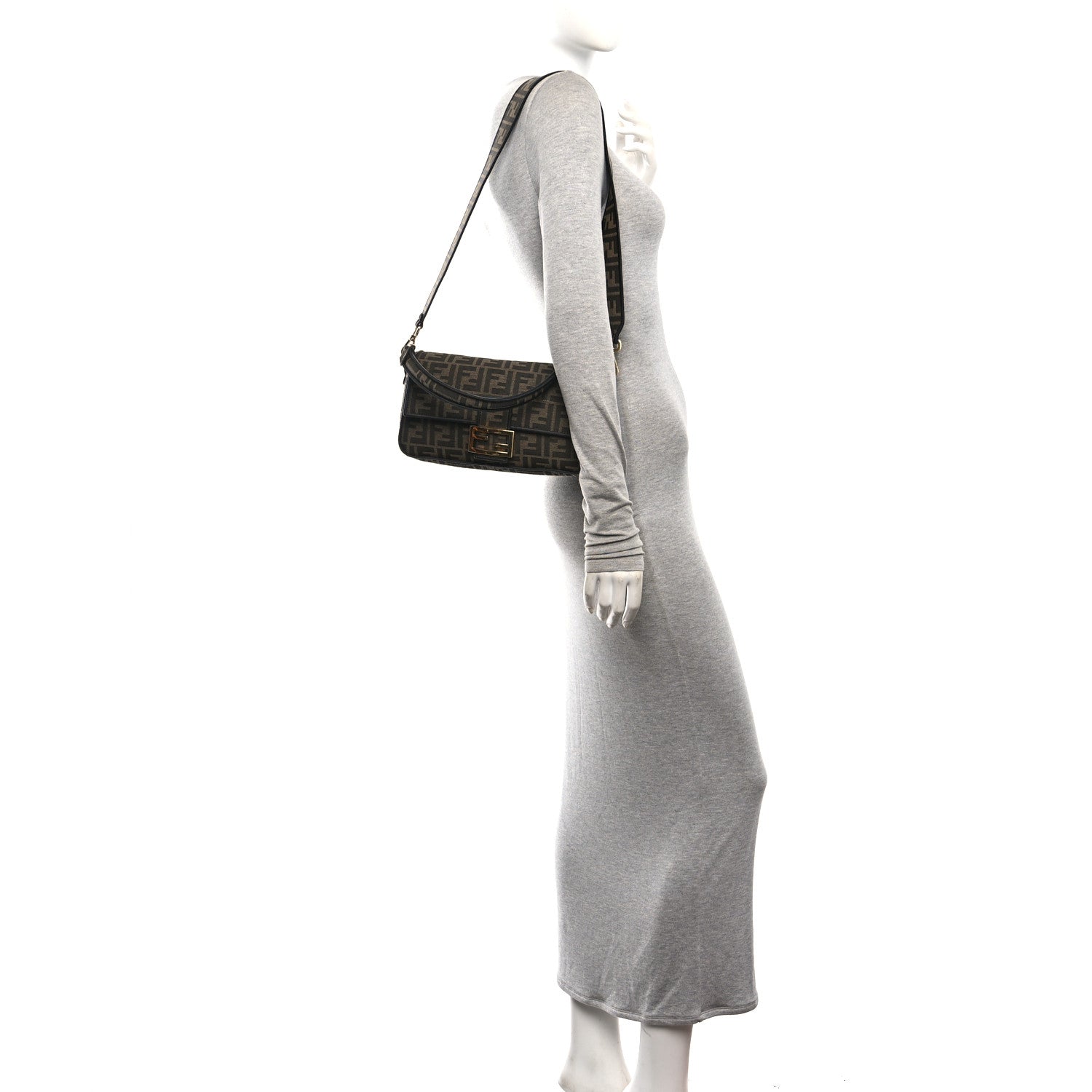 Fendi Fabric Jacquard FF 1974 Medium Baguette Tobacco Moro Black 2 of 9