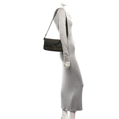 Fendi Fabric Jacquard FF 1974 Medium Baguette Tobacco Moro Black 2 of 9
