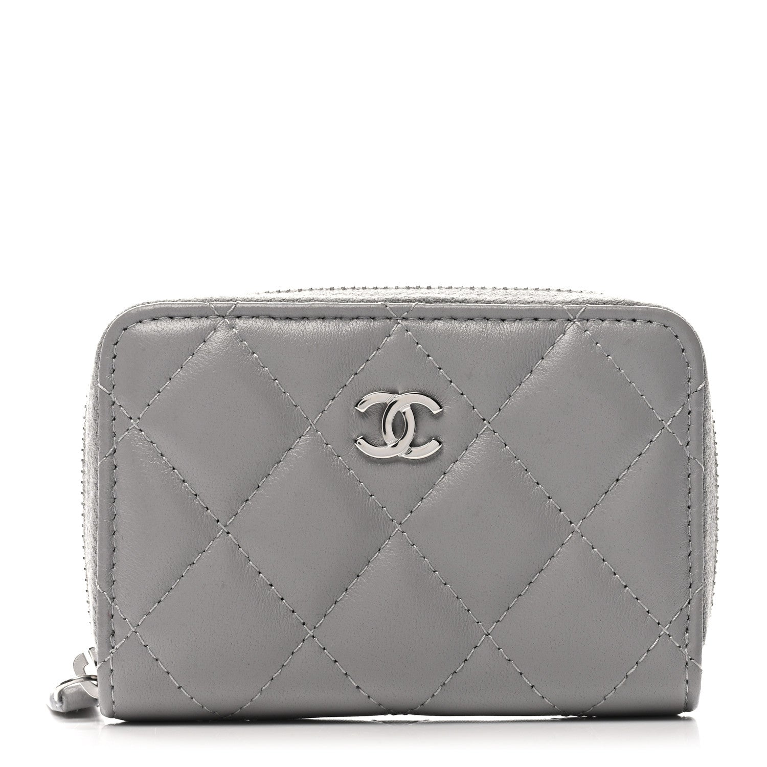Chanel Lambskin Quilted Zip Around Coin Purse Wallet Grey 1 of 7
