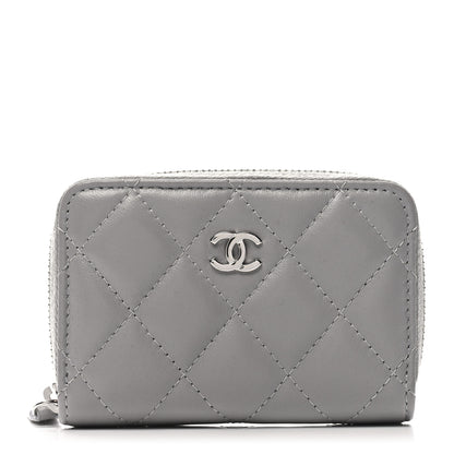 Chanel Lambskin Quilted Zip Around Coin Purse Wallet Grey 1 of 7