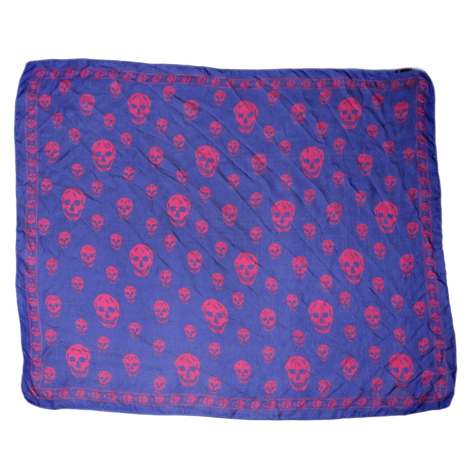 Alexander McQueen Silk Chiffon Skull Scarf Blue Hot Pink 2 of 5