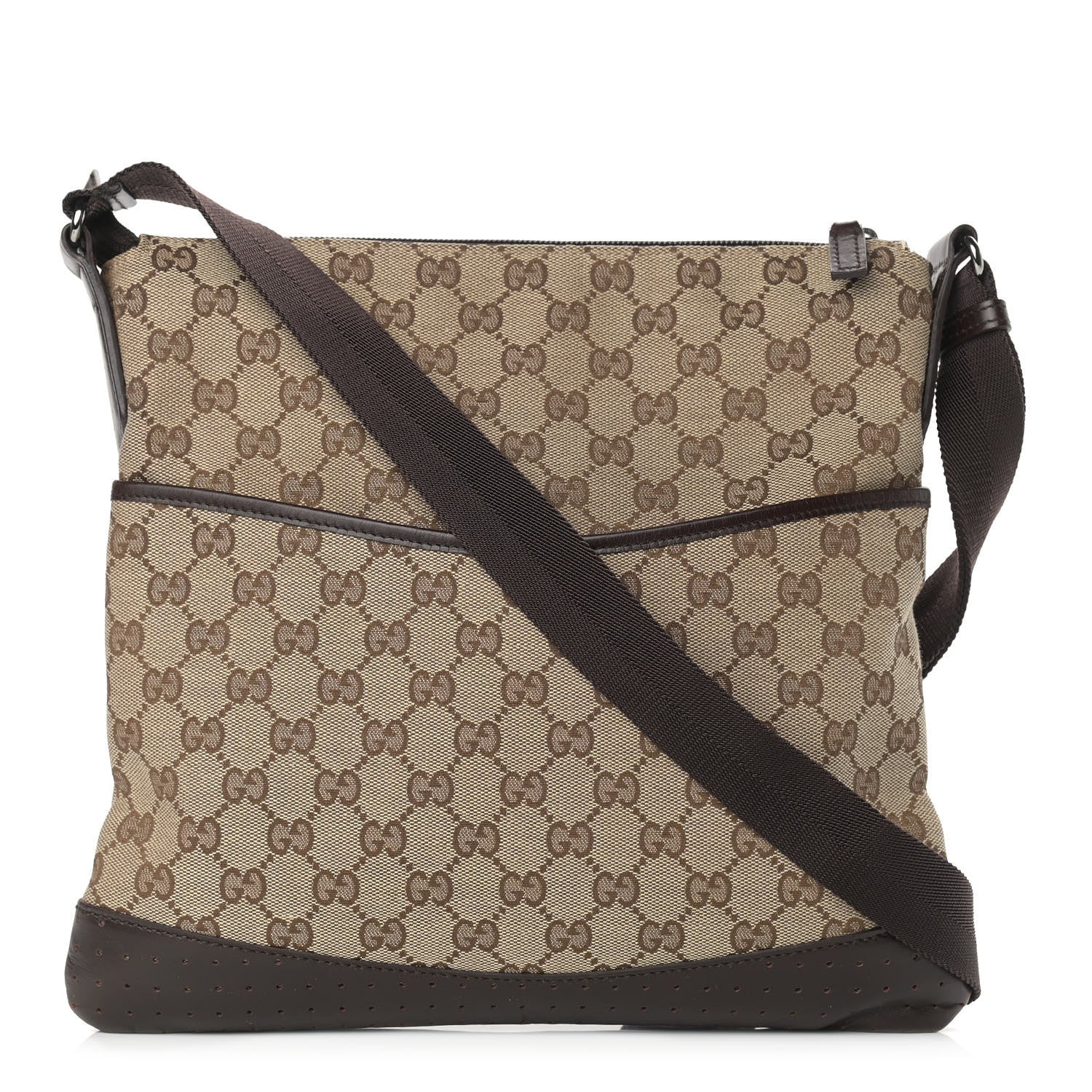 Gucci Monogram Calfskin Perforated Medium Flat Messenger Bag Dark Brown 1 of 11