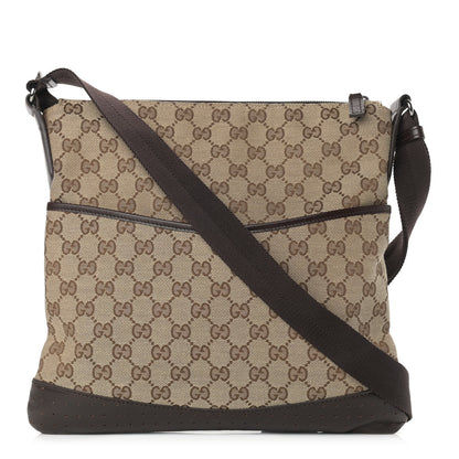 Gucci Monogram Calfskin Perforated Medium Flat Messenger Bag Dark Brown 1 of 11