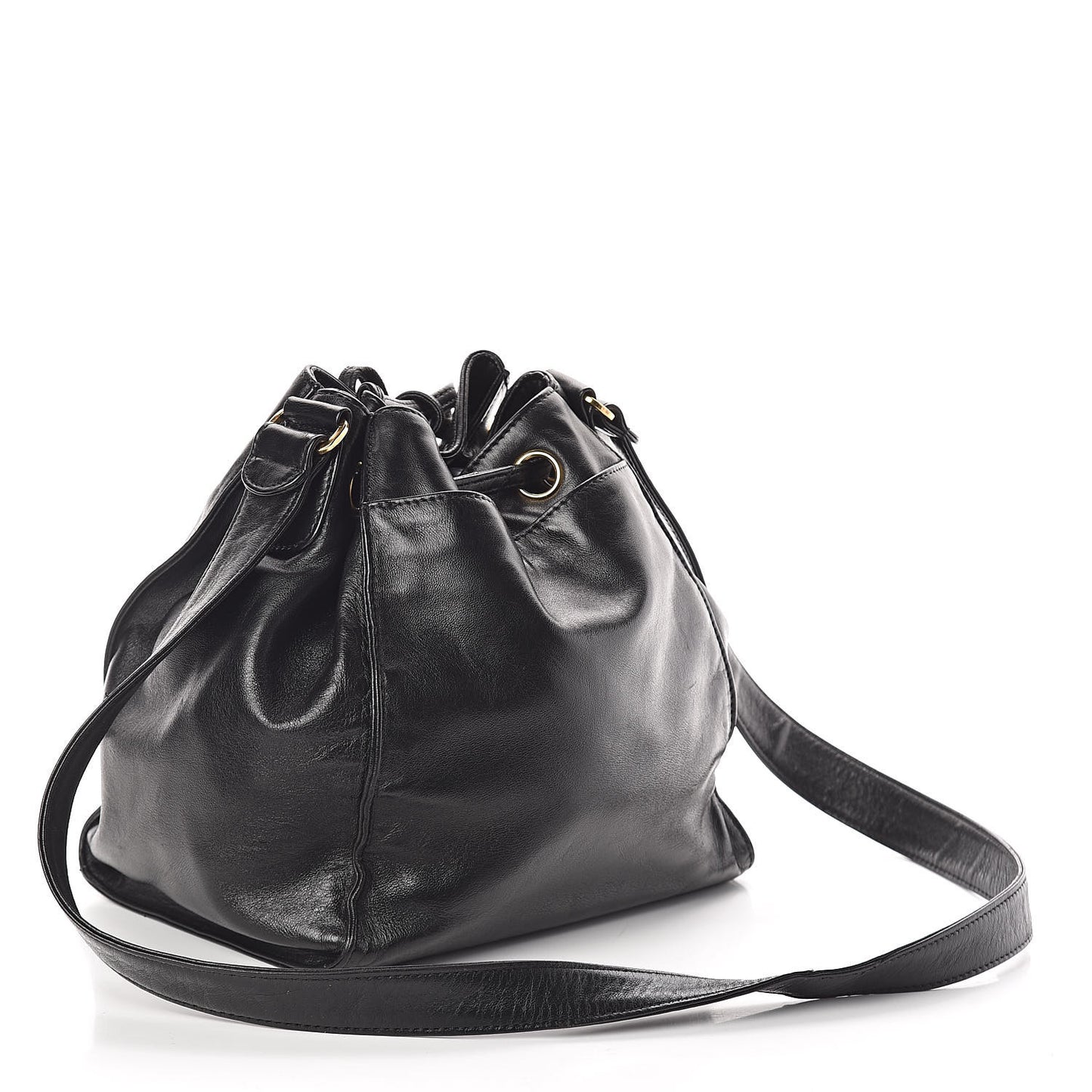 Lambskin CC Drawstring Shoulder Bag Black